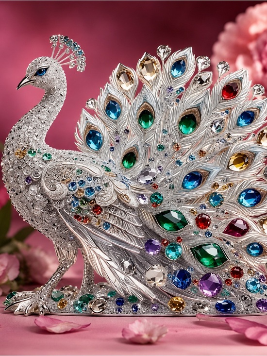 Other - Crystal Peacock Figurine with Multicolor Gem Accents